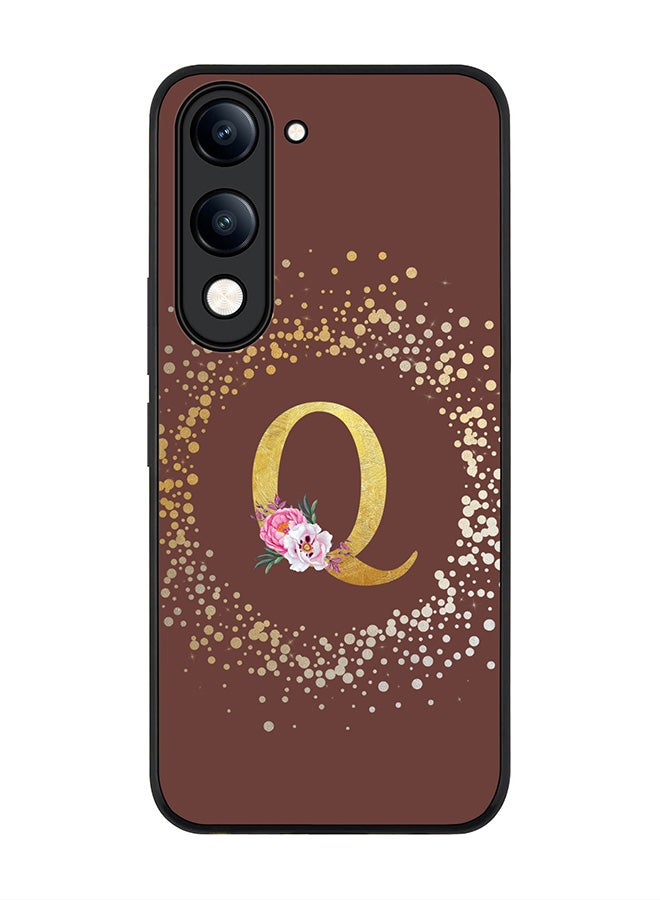 For vivo Y29s 5G / Y19s 5G Case,Slim fit Camera Protection, Shockproof Thin Phone cover  - Custom Monogram Floral - Q  (Brown )